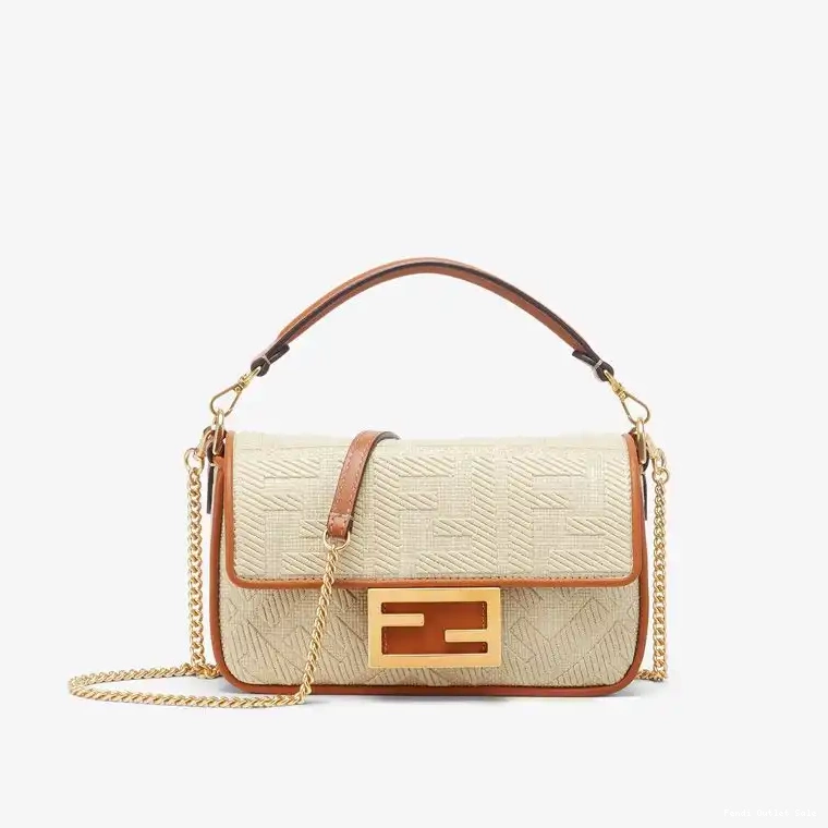 Cheap Bag Baguette In Beige FF Mini Motif Straw Fendi 0526
